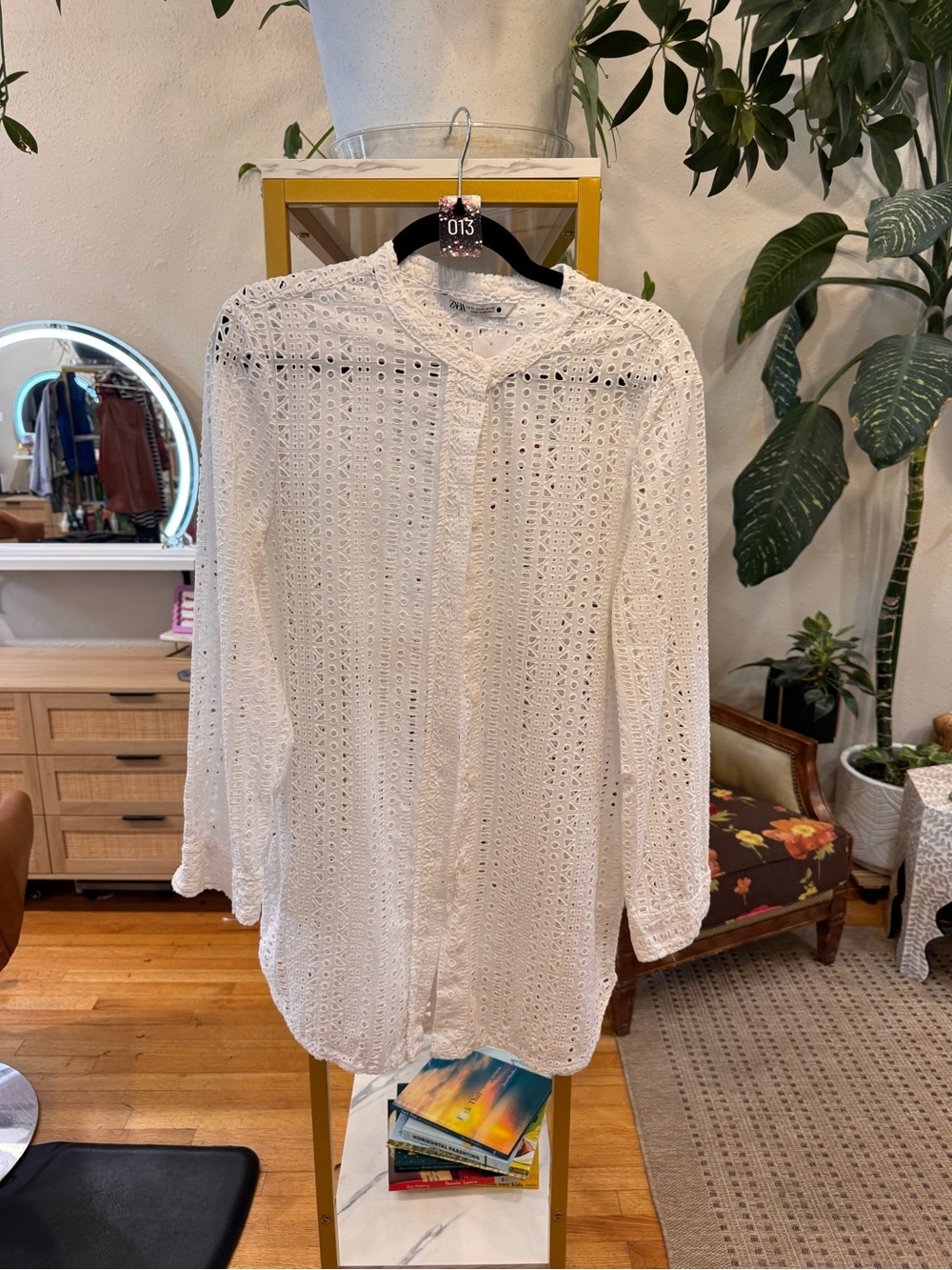 Zara White Broderie Anglaise Button Front Top